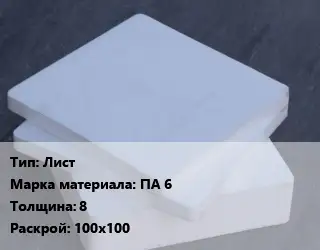Капролон плита Лист ПА 6 s=8 100х100